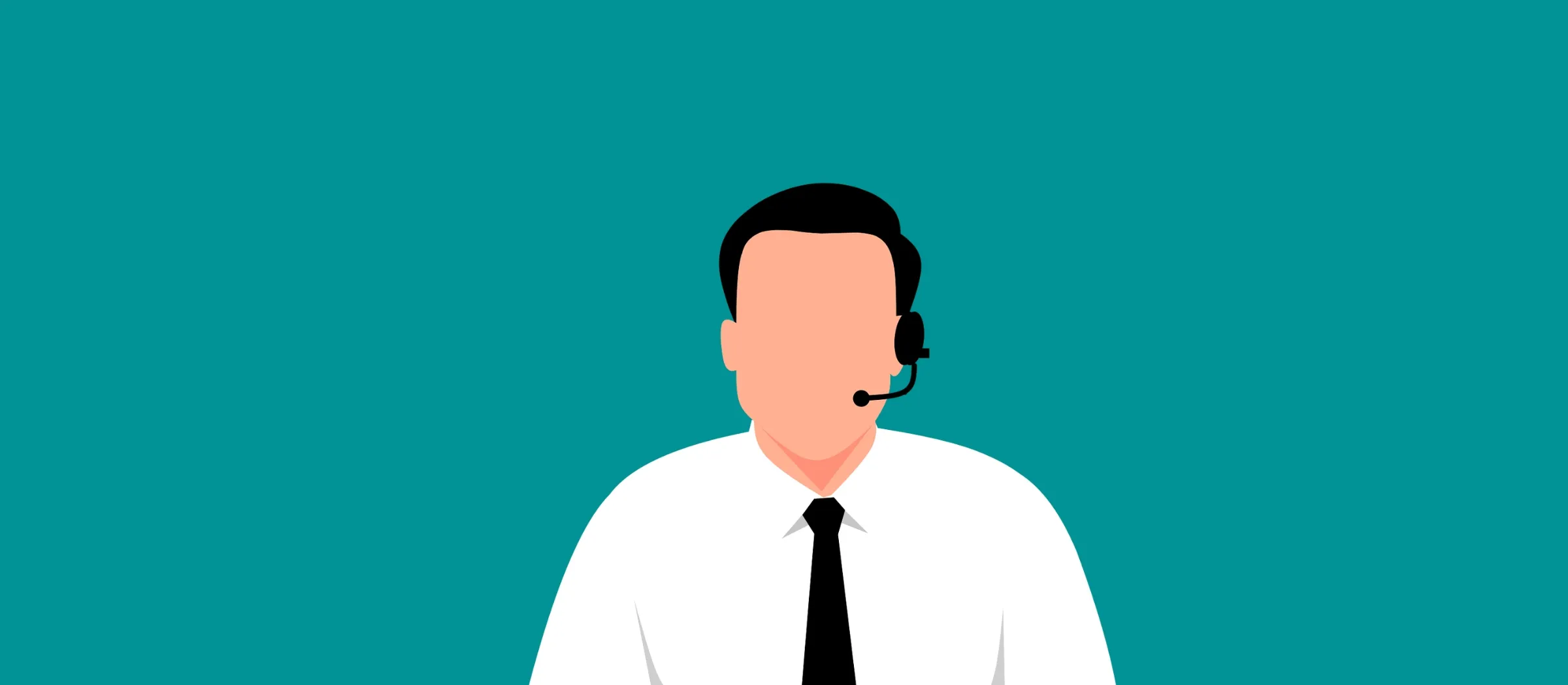 Illustration eines Kundenservice-Mitarbeiters mit Headset vor türkisem Hintergrund.